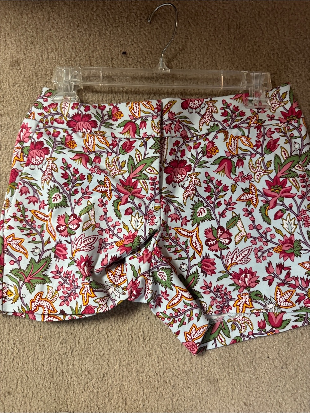 LOFT Floral High-Waist Scallop-Hem Shorts — White, Pink & Green